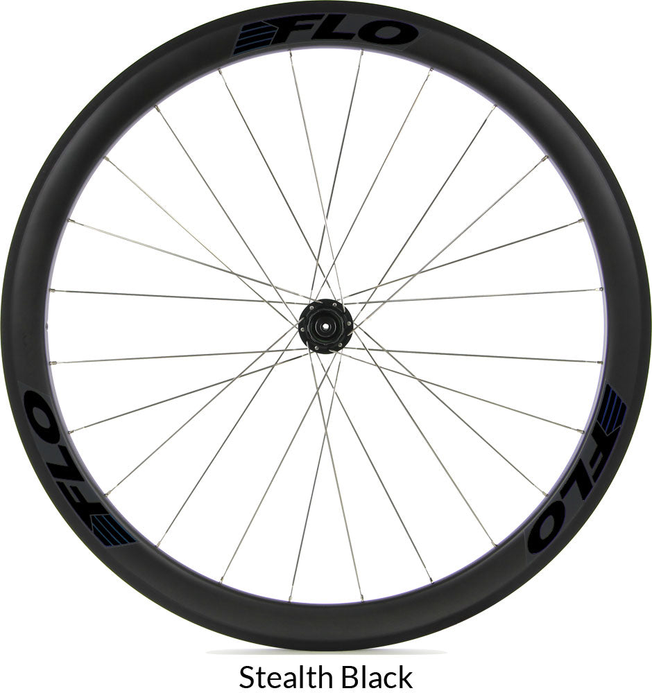 Rear FLO 45 Clydesdale Carbon Clincher w/ Stealth Black Stickers